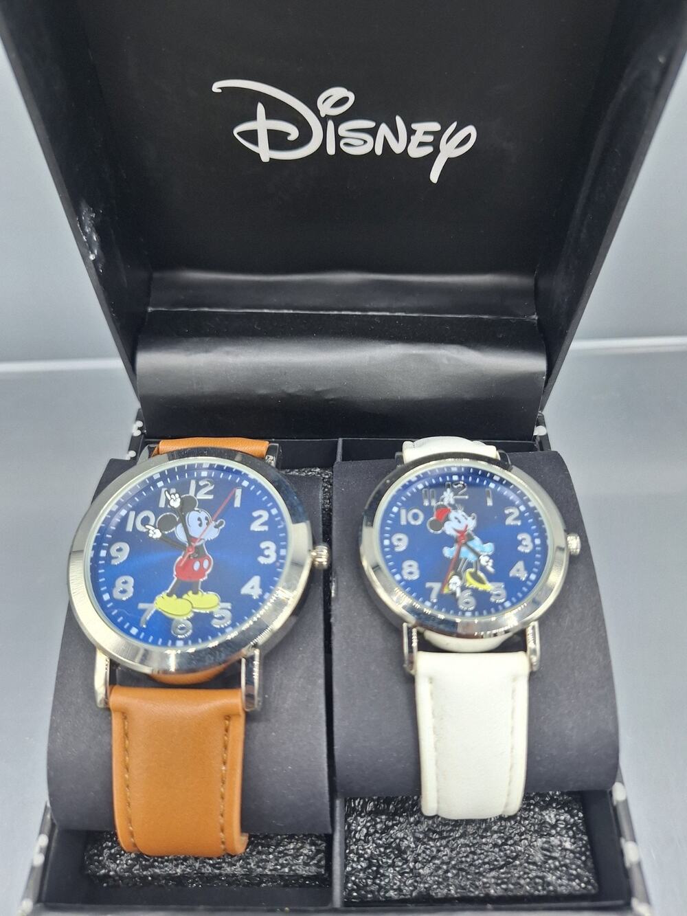 Disney~His and Hers~Mickey and Minnie Blue Dial Watches~Set Of 2~Brown And White